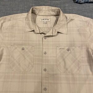ORVIS Mens Short Sleeve Plaid Button Up Shirt Light Grey Size XL